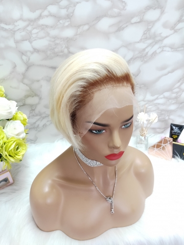 13x6 Blonde Lace Front Wig 1B 613 Short Bob Lace Front Human Hair Wigs For Black Women Transparent Lace Front Wig 180% density Dark root pixie cut lac