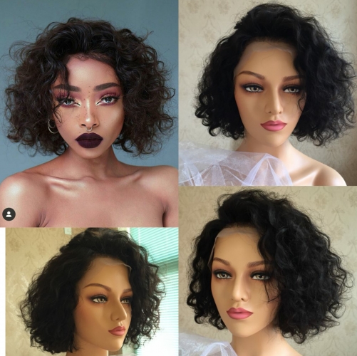 Osolovely Hair 13x6 180% Curly Pixie Cut Lace Wig Short Bob Lace Front Human Hair Wigs With Baby Hair Virgin Hair Short Curly Bob Wigs Lace Front wig