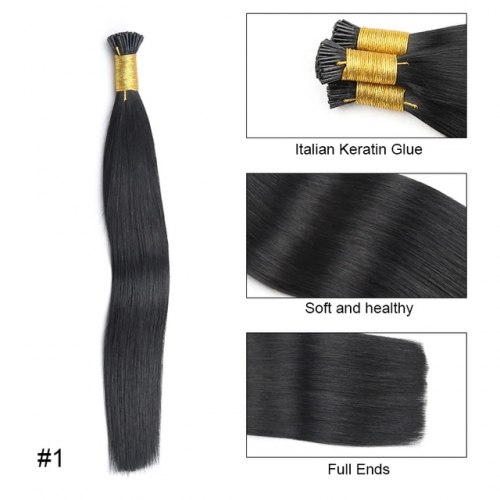 I Tip Hair Extension Straight Human Hair Extension 1g/Strand 100pc/Set Capsule Keratin Natural Fusion Human Hair Extension