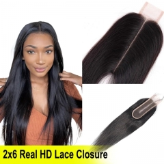 2x6 Hd Lace Closure 10-20 inch Indian Straight Lace Closure 6 Inch Deep Part Closure Human Hair for Women Middle Part
