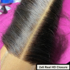 2x6 Real HD Lace Closure Only 6 Inches Deep Parting Straight Hair Closure Brazilian Virgin Hand Tied Bone Straight Human Hair
