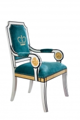 Blue Upholstered Spanish Royal Style Elegant Dining Chair For Sale