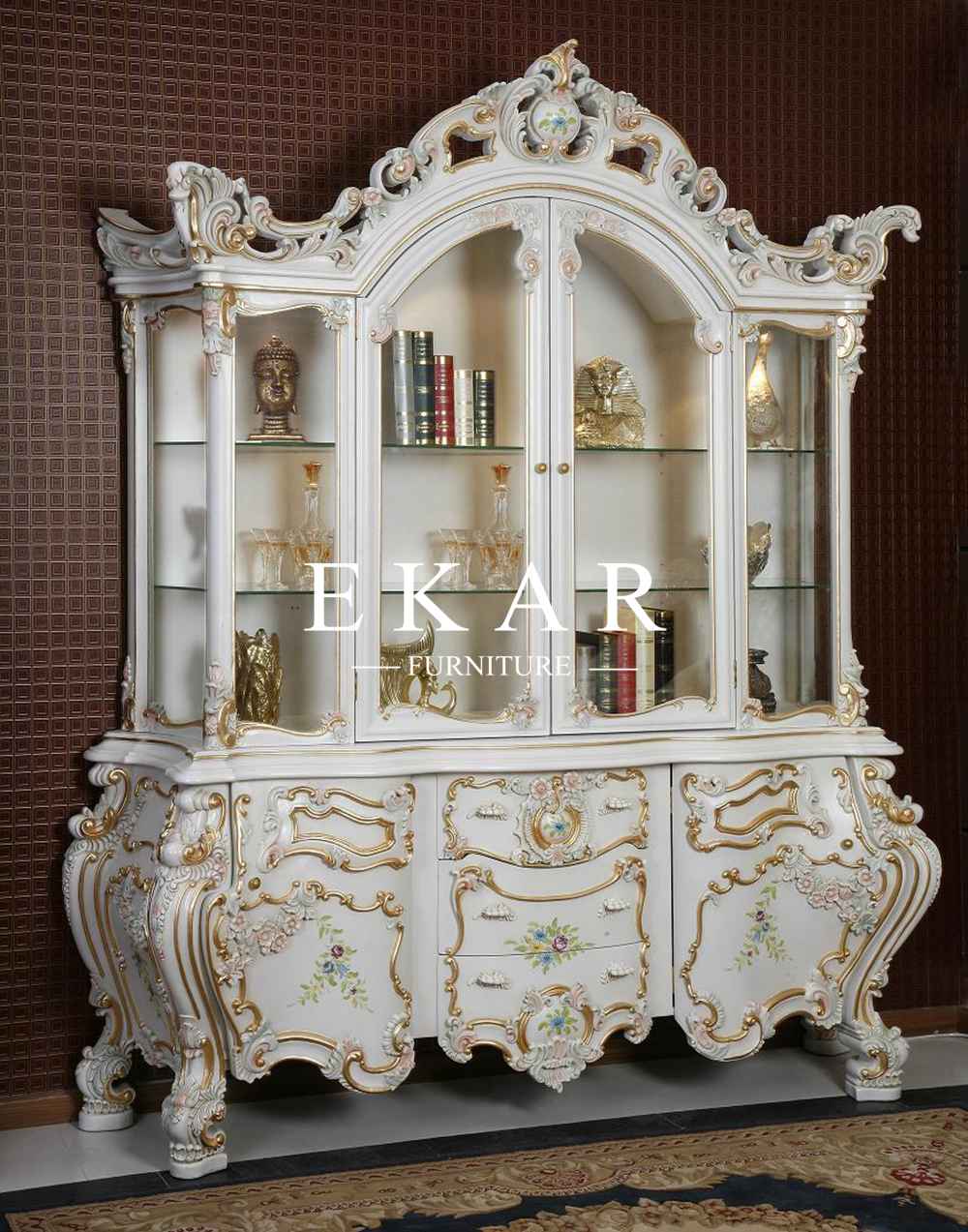 Baroque Luxury  Furniture  Wooden Glass Cabinet  Cupboard