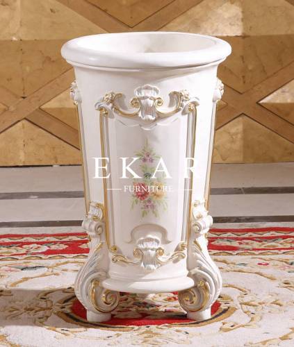 White Solid Wood With Patterns Flower Stand For Home Furniture