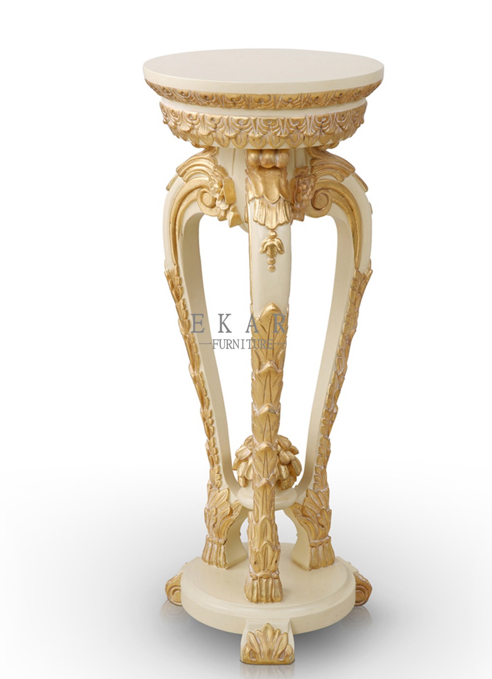 Elegant French Royal Style White and Gold Wooden Flower Stand