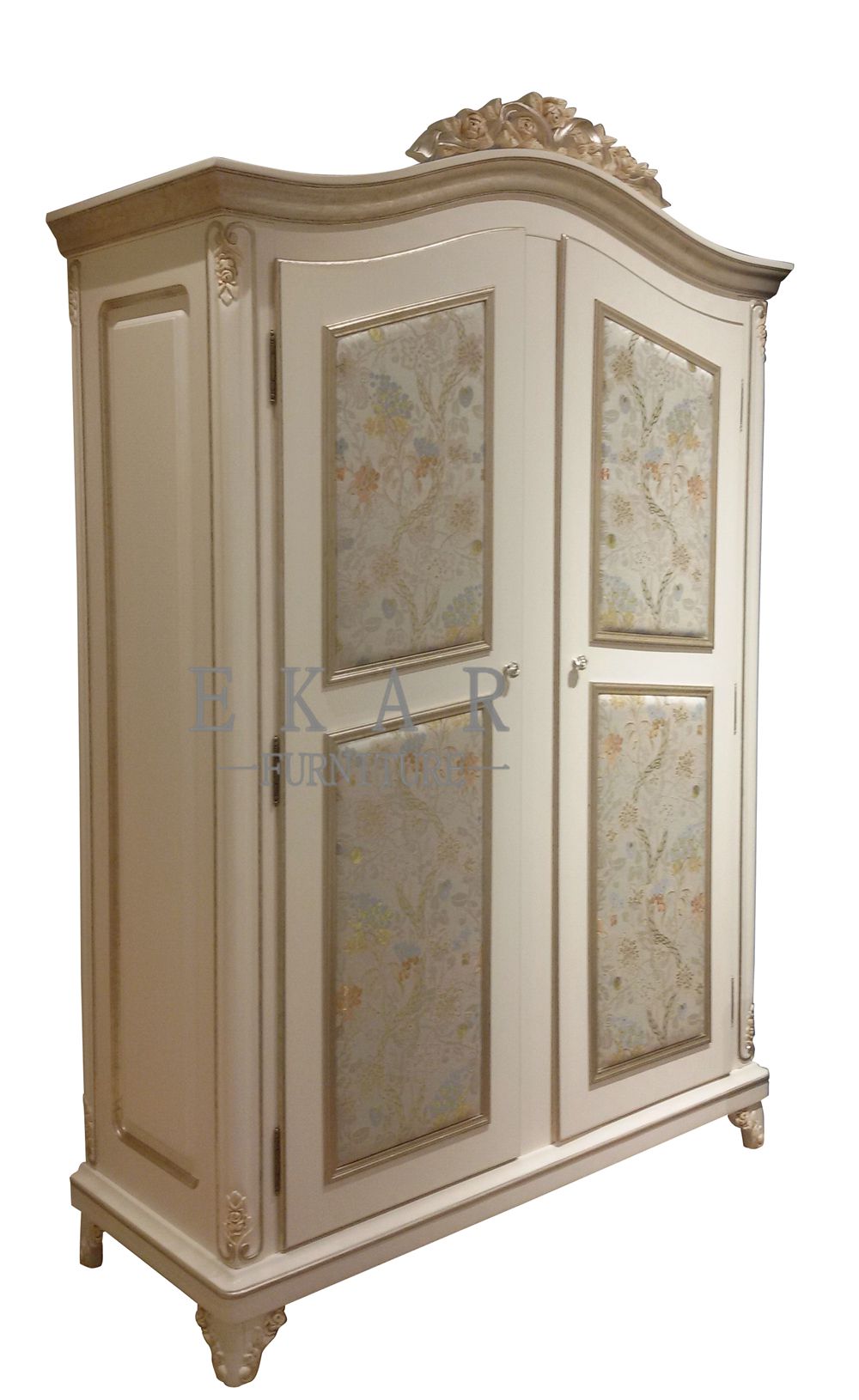 Bedroom Embroidered White Wooden Wardrobe