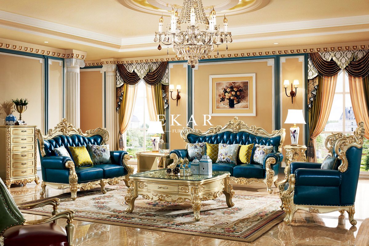 Best Living Room Blue Leather Furniture Sofa Set - Ekar ...