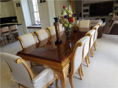 luxury long big 10/12/14/16/18seater chairs carved gold high gloss veneer dining table set