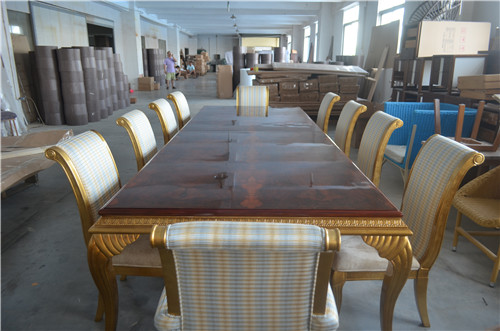 luxury long big 10/12/14/16/18seater chairs carved gold high gloss veneer dining table set