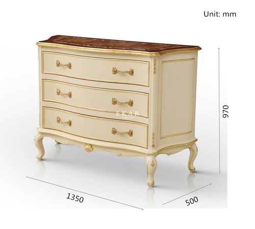 French Style Ivory White Veneered Wooden 3 Chests of Drawers