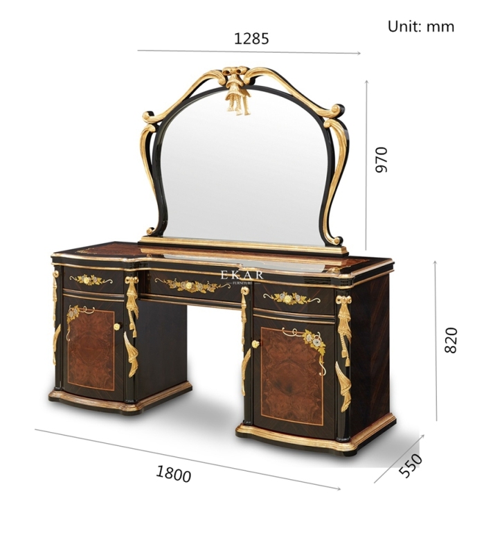 The Latest Luxury Style Black Wooden Cosmetic Mirror Bedroom Vanity Sets