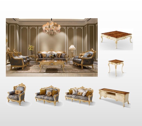 Antique Royal Gold Foil Carved Living Room Furniture Set