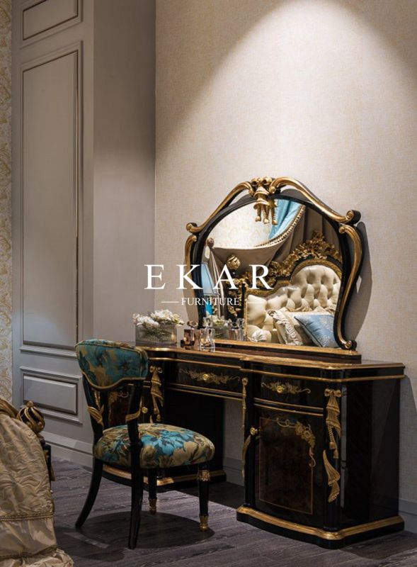 Luxury Royal Gold Foil Carved Bedroom Furniture Set