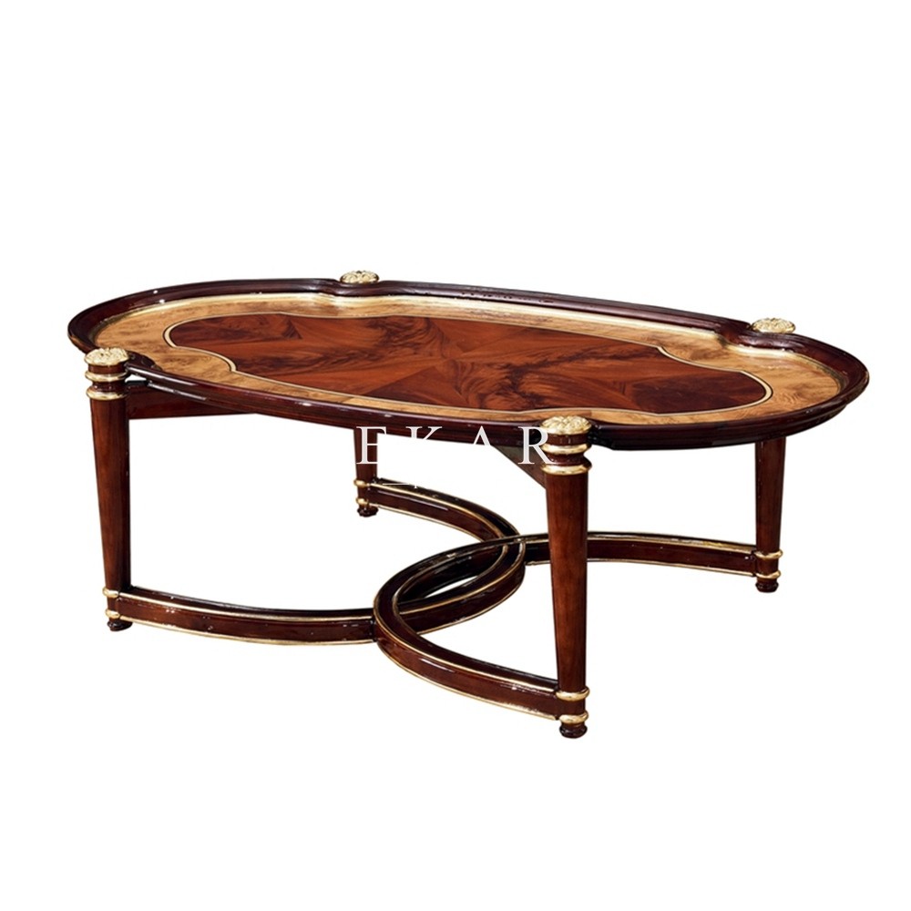 Antique Wooden Veneer High Gloss Oval Shaped Tea Coffee Table