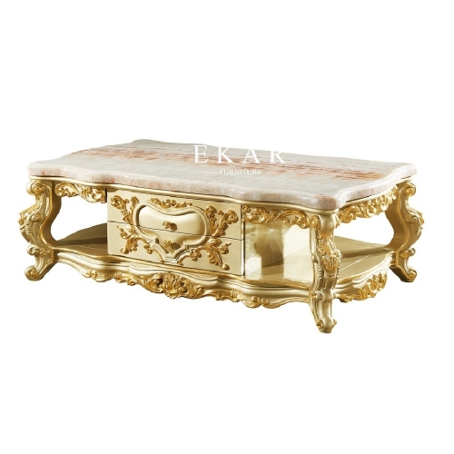 Classic Furniture Luxury Square Carved Wooden Coffee Table
