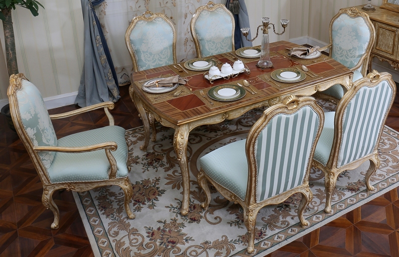 New French Style Classic Dining Table with Chairs for Villa