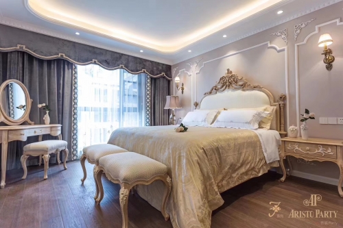 French Luxury Style Off-white and Golden Queen Bed