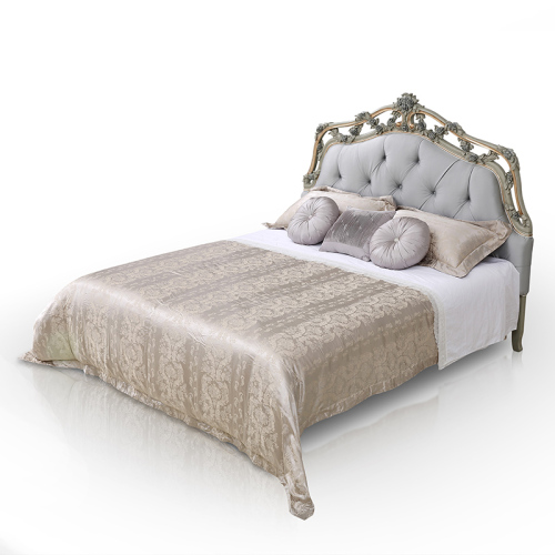 Grey Upholstered Headboard King Frame Handcarved Bed