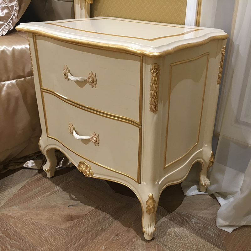 Ivory White Rococo Wooden Nightstand