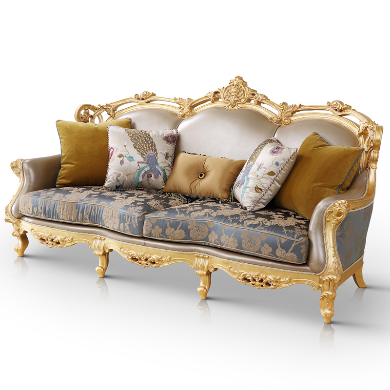 Gold Silk Embroidered Long Couch Chair Comfy Sofa Sale