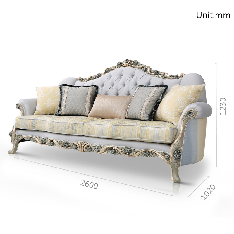 Gray classic carved flower corduroy sofa furniture set