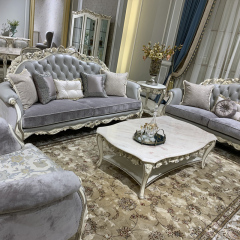Gray classic carved flower corduroy sofa furniture set
