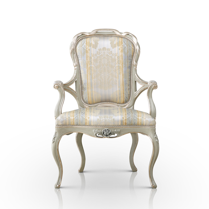 Silk Embroidered Upholstered Dining Arm Chair