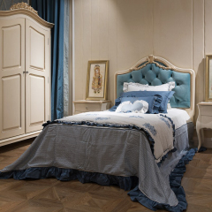 King Size Blue Tufted Upholstered Headboard Single Bed Frame