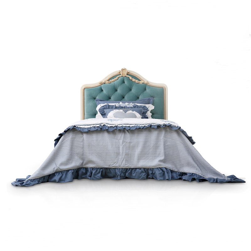 King Size Blue Tufted Upholstered Headboard Single Bed Frame