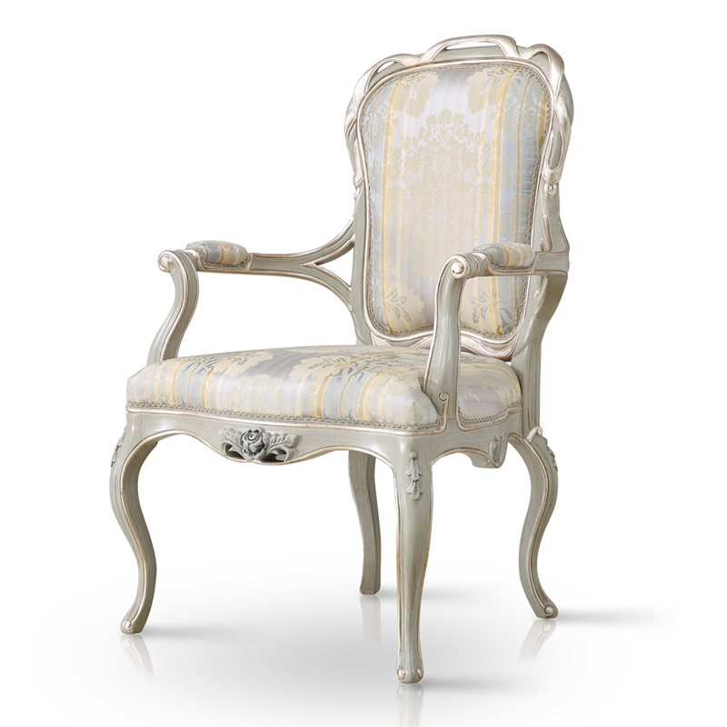 Silk Embroidered Upholstered Dining Arm Chair