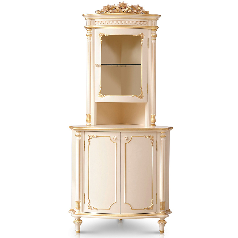Elegant Ivory White Corner Curio Cabinet/Storage Cupboard