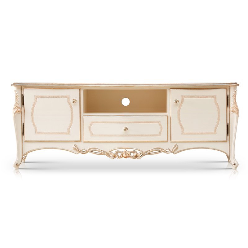 Exquisite Carved White Wooden TV Furniture Universal TV Stand