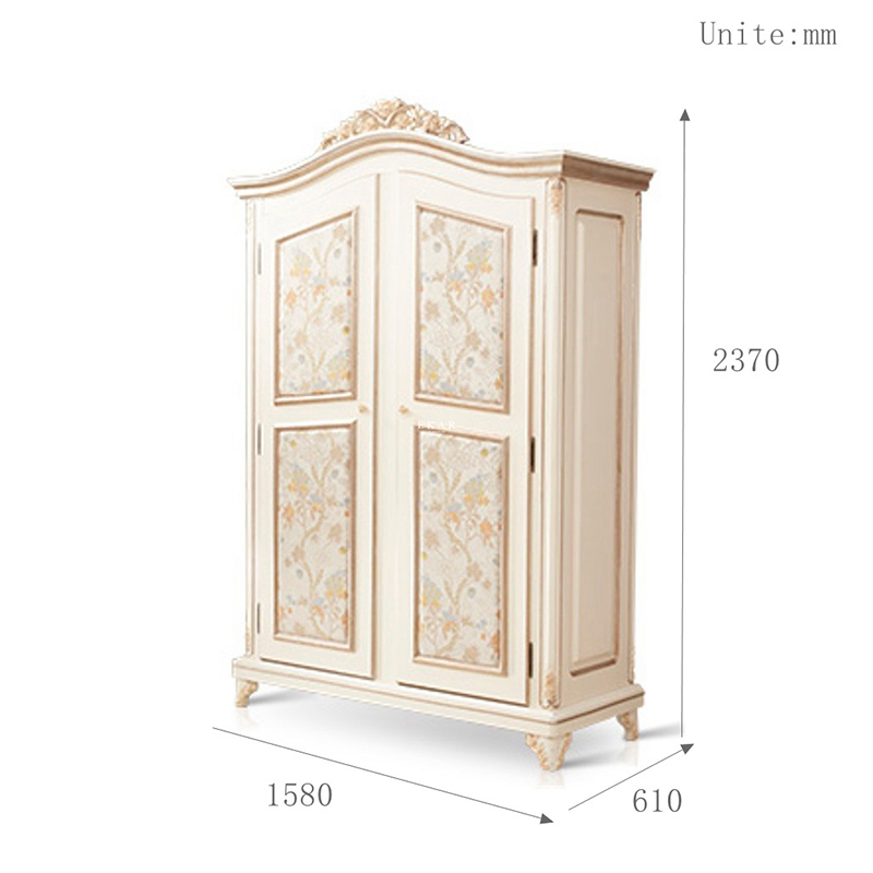 Bedroom Embroidered White Wooden Wardrobe Closet/Cabinet/Storage