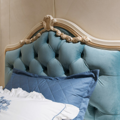 King Size Blue Tufted Upholstered Headboard Single Bed Frame