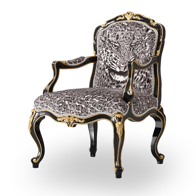 Cheetah Patterned Chairs Black Accent Armchair Set For Sale