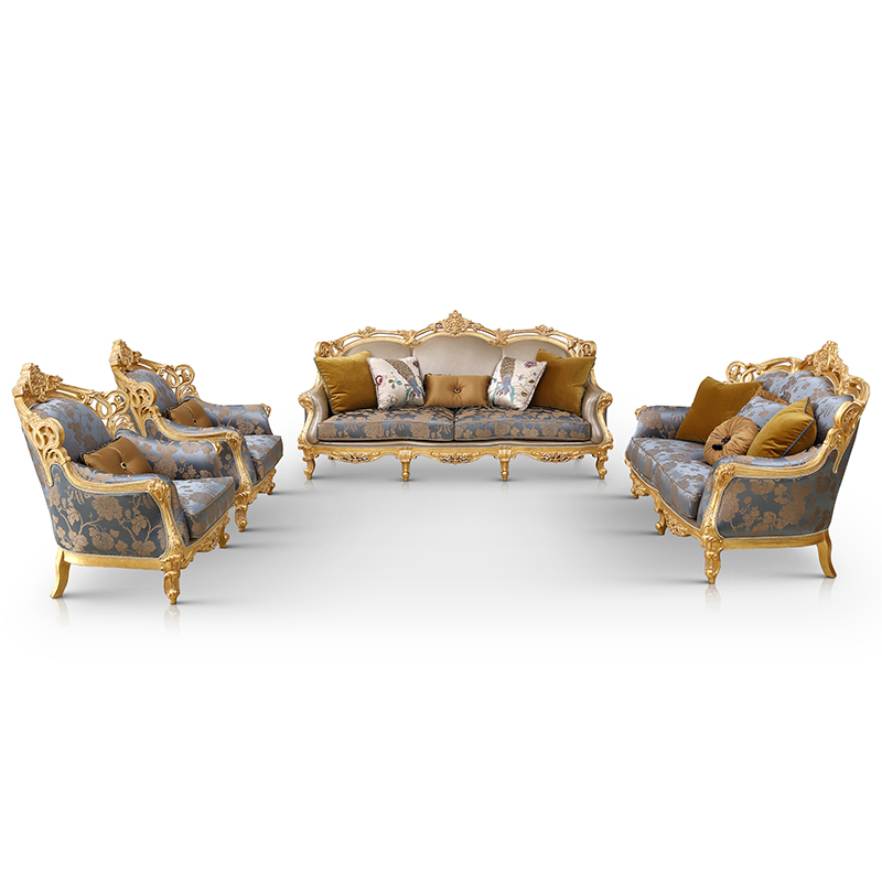 Gold Silk Embroidered Long Couch Chair Comfy Sofa Sale