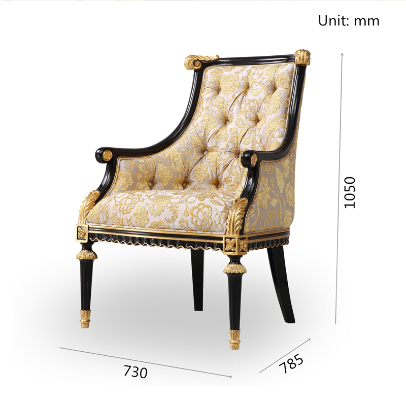 Antique Golden Fabric Leisure Chairs With Armrest For Living Room