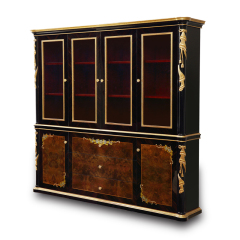 French Style Furniture Designer Antique Carved Luxury Wooden Black Gloss Glass Door Bookcase