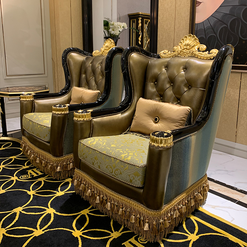 Luxury Golden Carving Leather Couch 9 seater Sofa Set