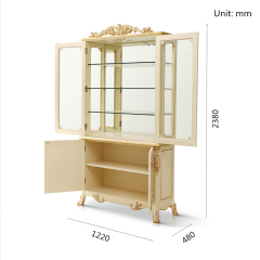 The Latest Luxury Style White and Golden Glass Cabinets with Carved Flowers