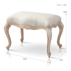 French Style Ivory White Comfortable Upholstered Small Stool in Front of Bed for Living Room