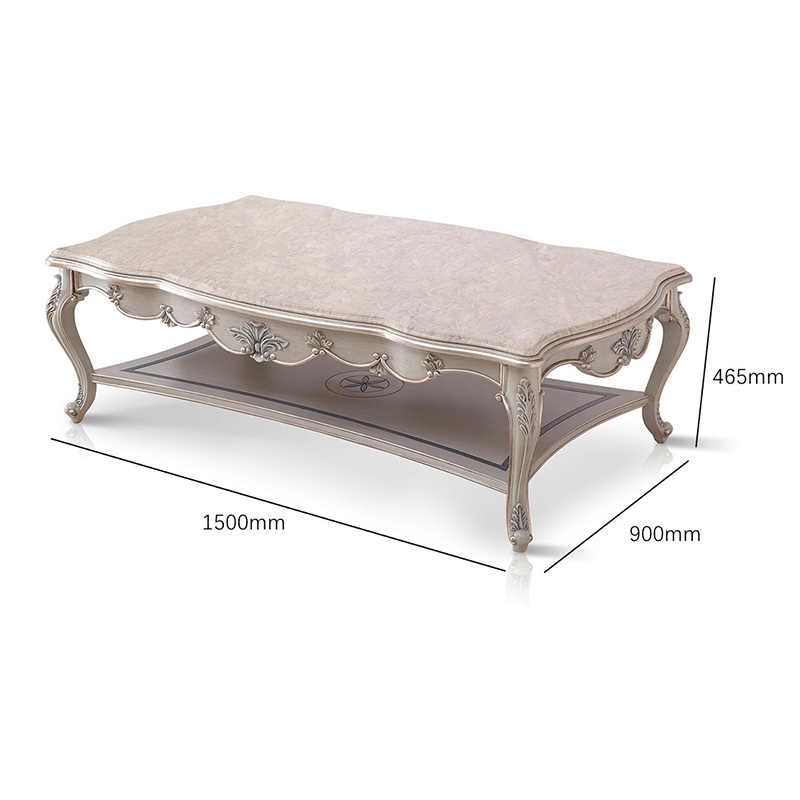Newly Designed Elegant Wooden Center Table with Marble Top and Carved Flowers
