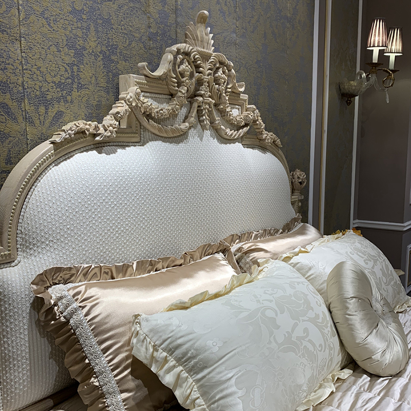 French Luxury Style Off-white and Golden Queen Bed