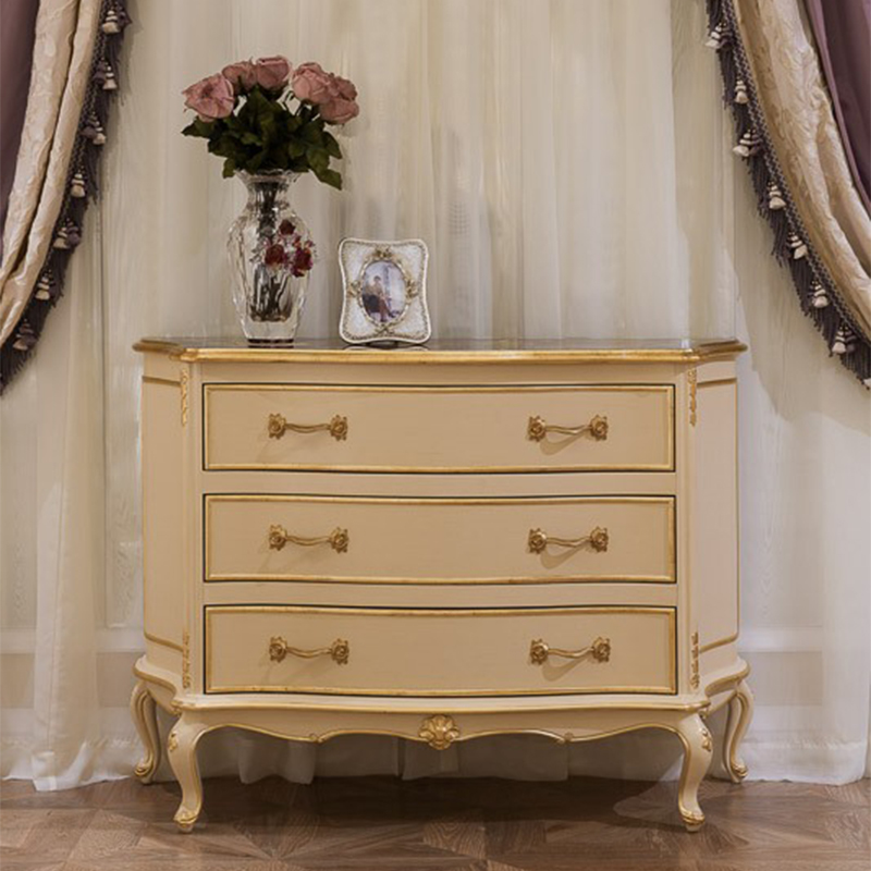 French Style Ivory White Veneered Wooden 3 Chests of Drawers