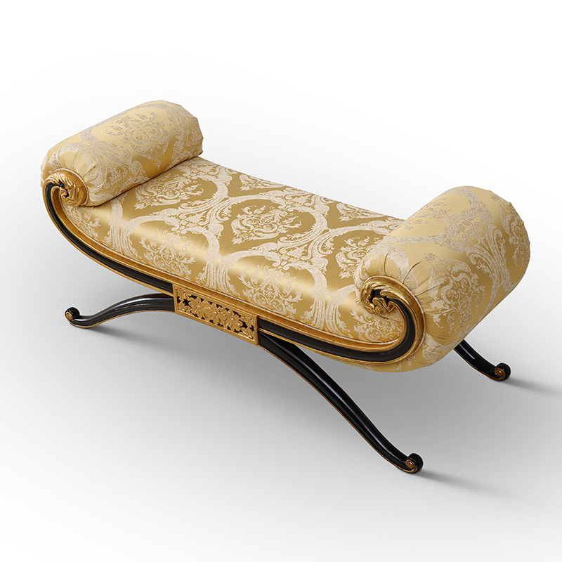 Fabric Wholesale Indian Master Home Furniture Wooden Hand-carved Gold Rocking Ottoman