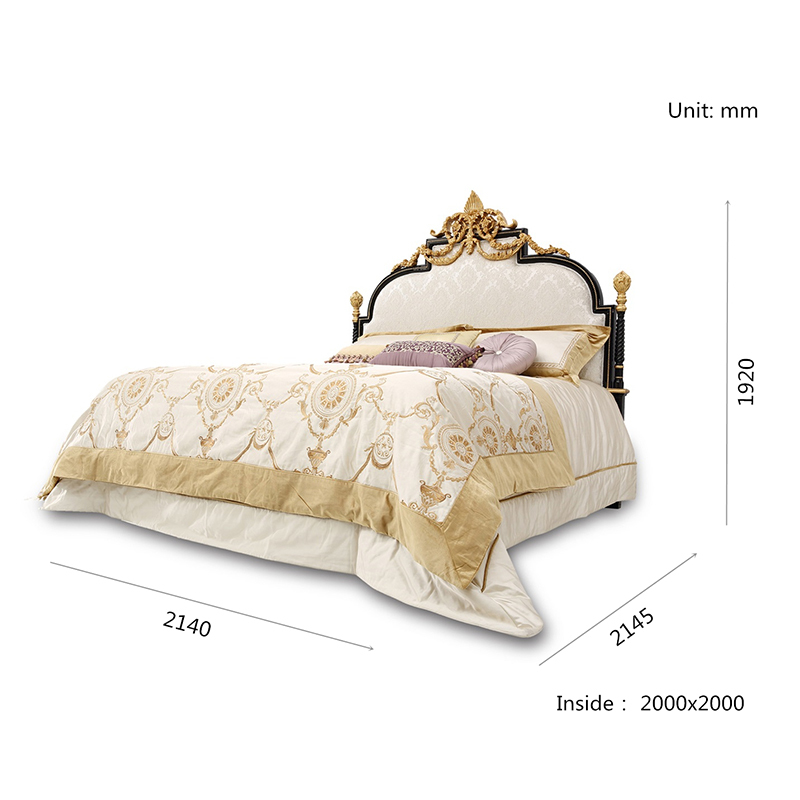 Royal Style Wooden Frame Luxury Fabric King Size Bed