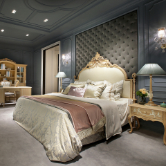 French Luxury Style Off-white and Golden Queen Bed