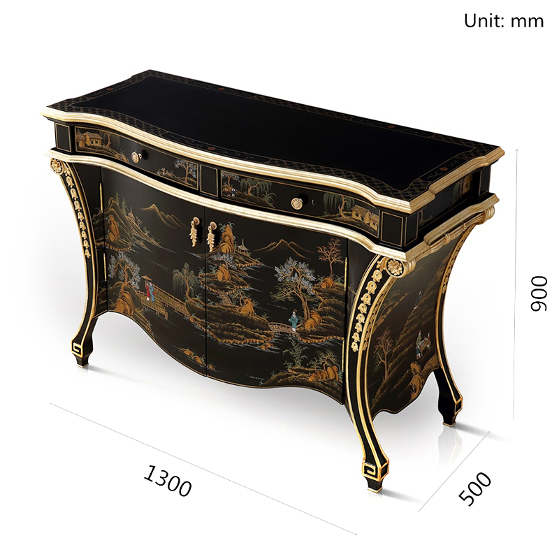 Chinese Style Ebony Veneer and Shell Royal wooden Console Table Cabinet With Storage