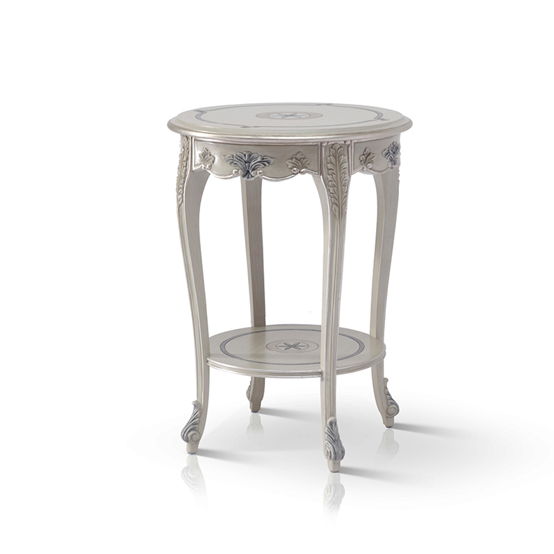 French Style Flash Star Grey Small End Table with Hand-carved Flowers