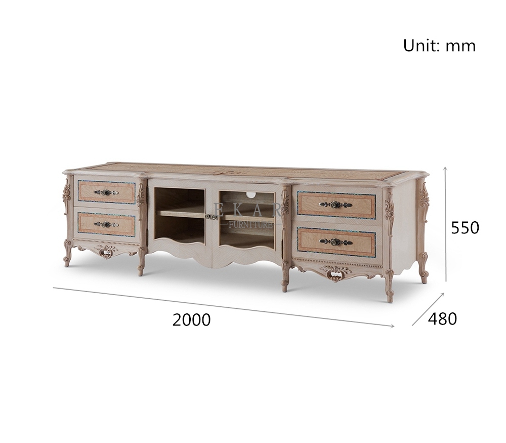 Classic European Style Carving Living Room Wooden Tv Stand